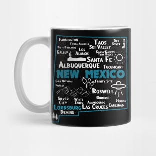 Lordsburg map New Mexico Albuquerque Map Santa Fe Los Alamos, Taos,Roswell Las Cruces Deming Carlsbad Hobbs Silver City Mug